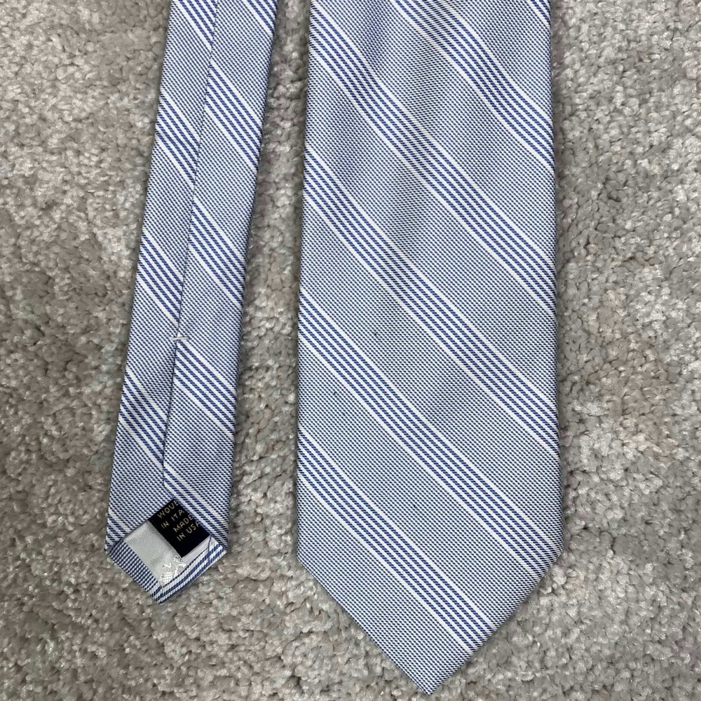 Brooks Brothers Makers Silk Tie Mens One Size Blue White Striped Woven Italy USA
